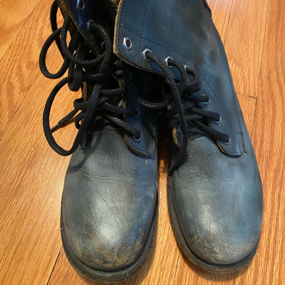 Grey distressed leather boots